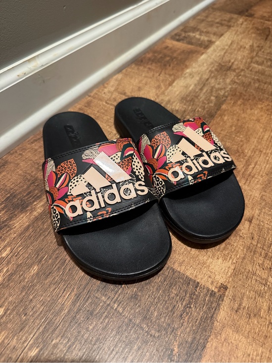 adidas Shoes - adidas Black Slides with Pink & Coral Floral Strap